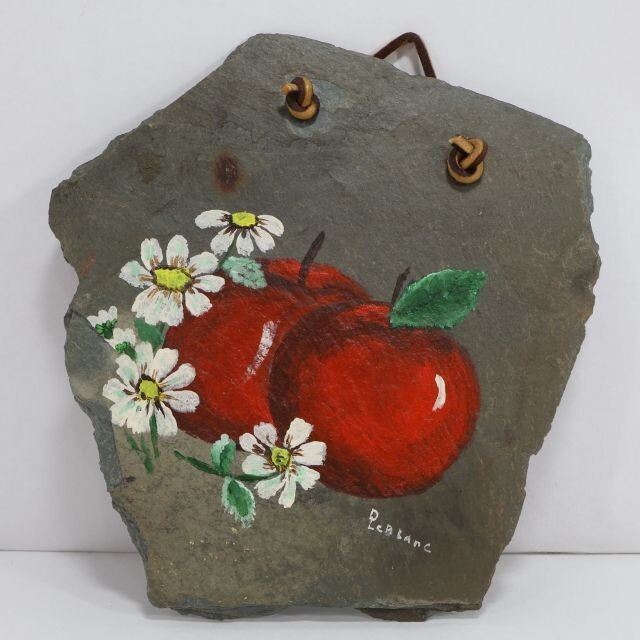 Hand-Painted Slate Wall Art with Apples & Daisies by D. Leblanc - Rustic Farmhouse Decor