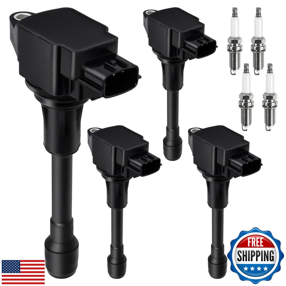 4pcs Ignition Coil & Spark Plug Kit for Nissan Altima Sentra Versa Rogue NV