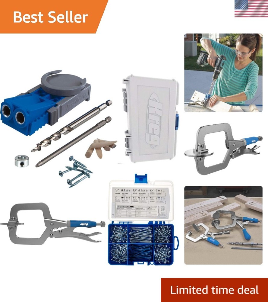 Pocket Hole Jig Kit with Clamps and Screws for Strong Woodworking Joints