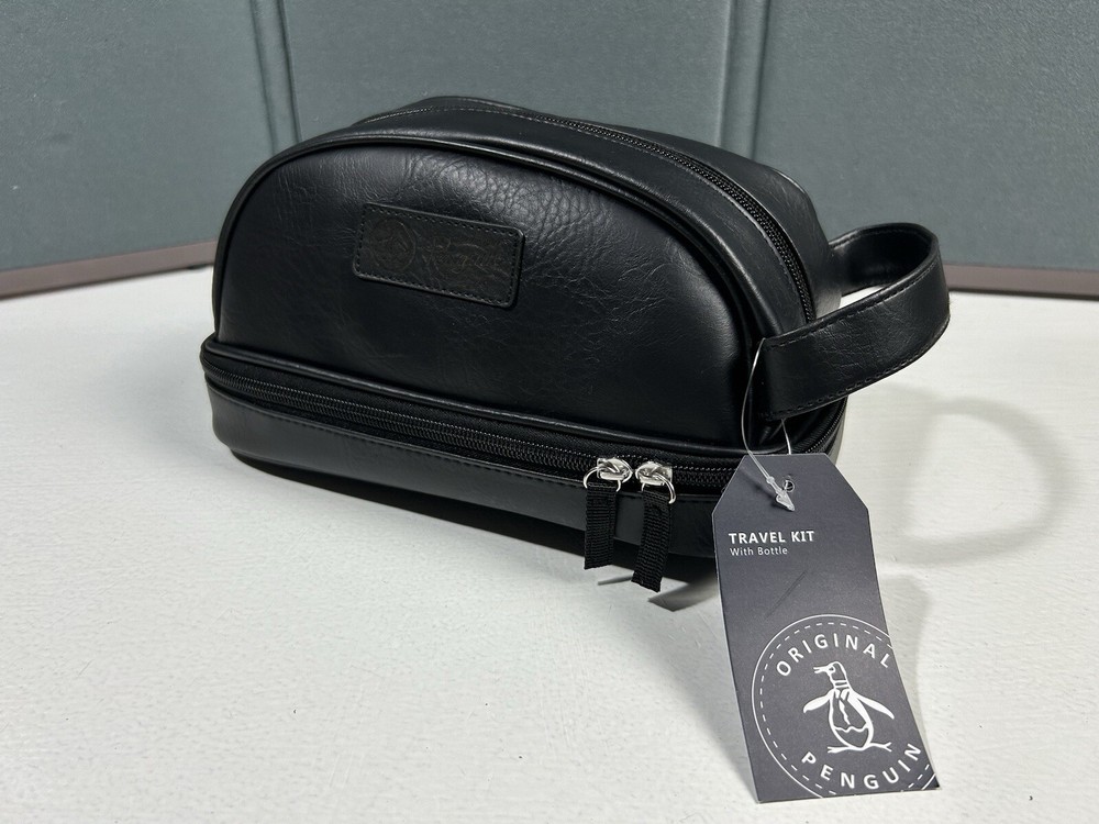 Original PENGUIN Black Shaving / Toiletry Travel Bag Kit Men’s W/Zip Closure NEW