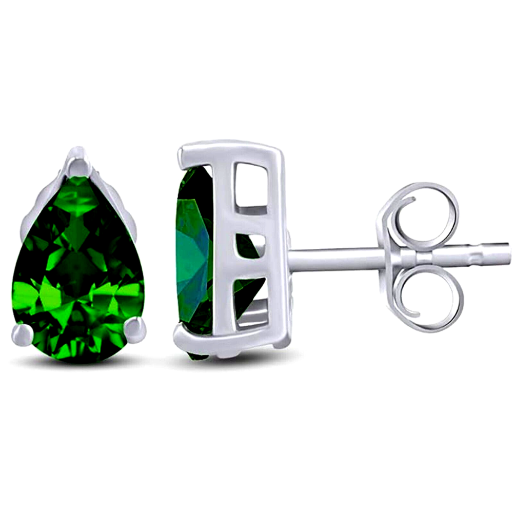 1.25 ct. Emerald Pear Shape Basket Stud Earrings Solid Sterling Silver