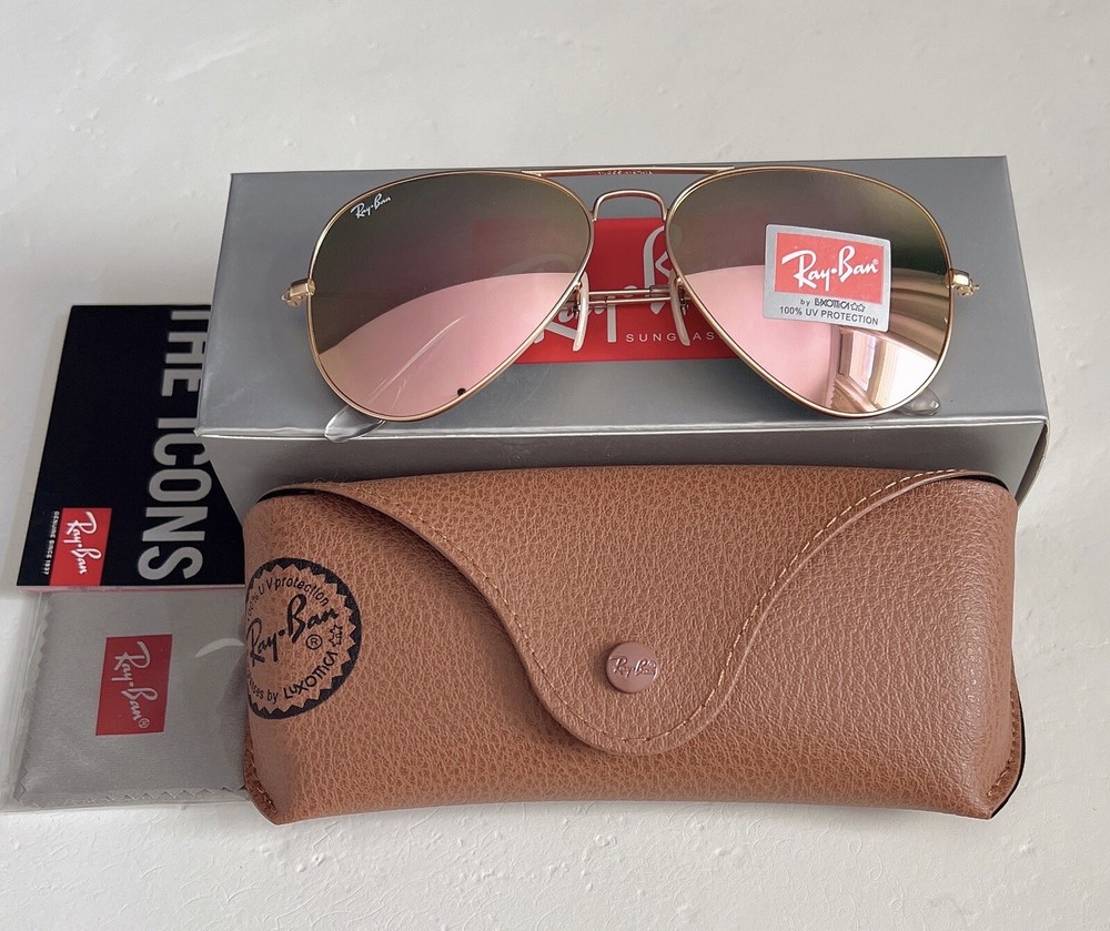 RayBan RB3025 Sunglasses Women Aviator Pilot Pink Flash Mirror Lens 🇺🇸US