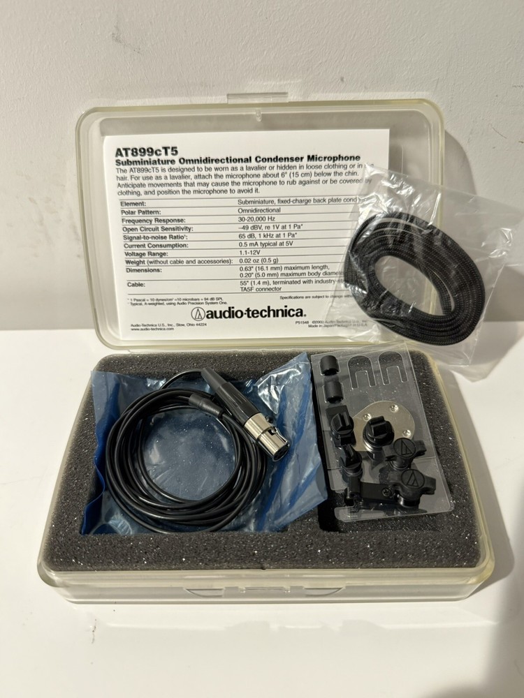 Audio-Technica AT899-cT5 Subminiature Omnidirectional Condenser Lavalier Mic NEW