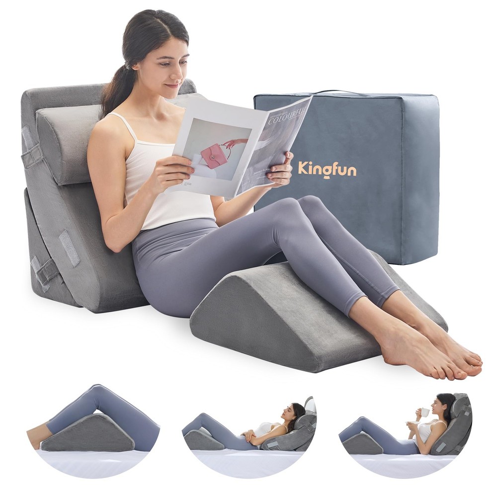 4pcs Memory Foam Orthopedic Bed Wedge Pillow Set for Sleeping & Back Support
