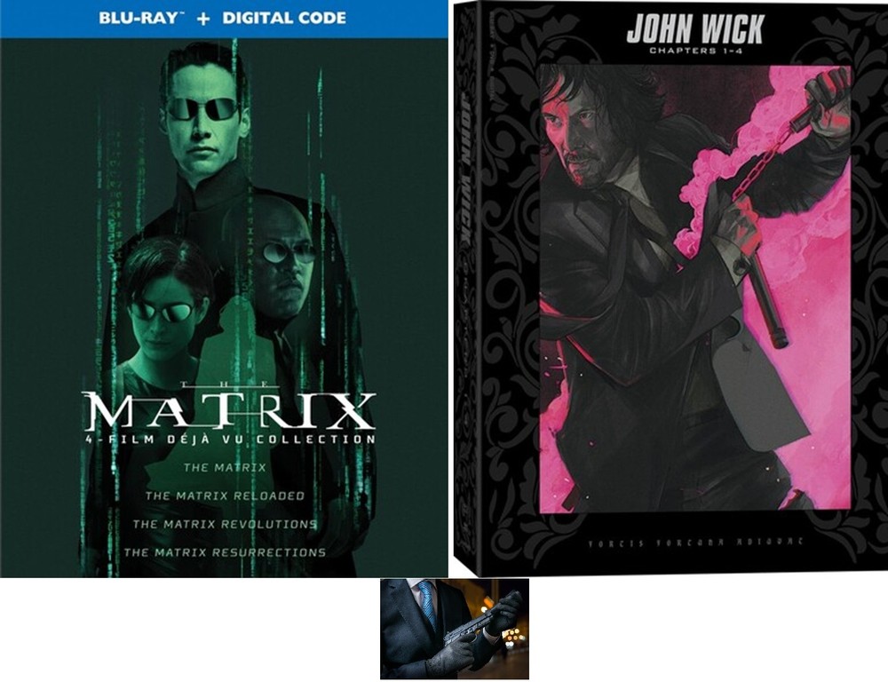 Keanu Reeves The Matrix Deja Vu Collection & John Wick Chapter 1-4 8 Blu Ray Set