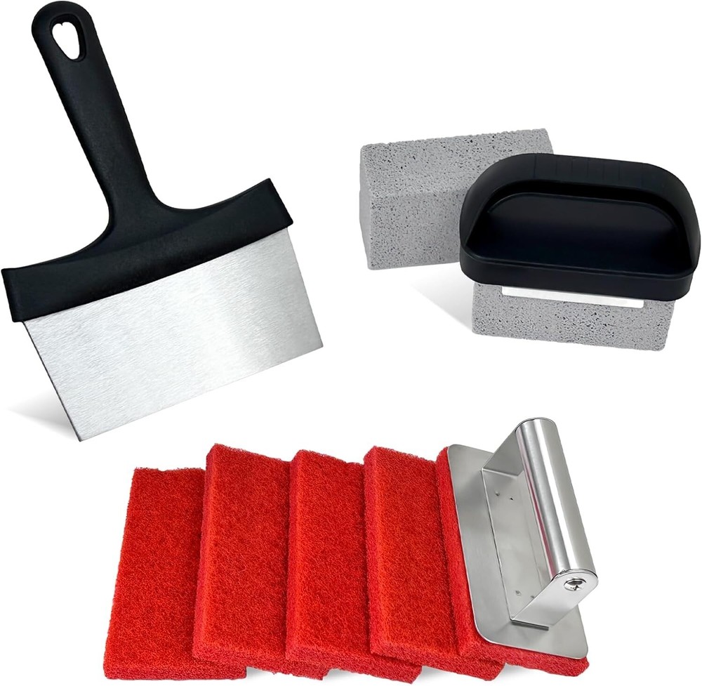 10-Piece Heavy-Duty Griddle Cleaning Kit with 2 Scrapers & Grill Tools