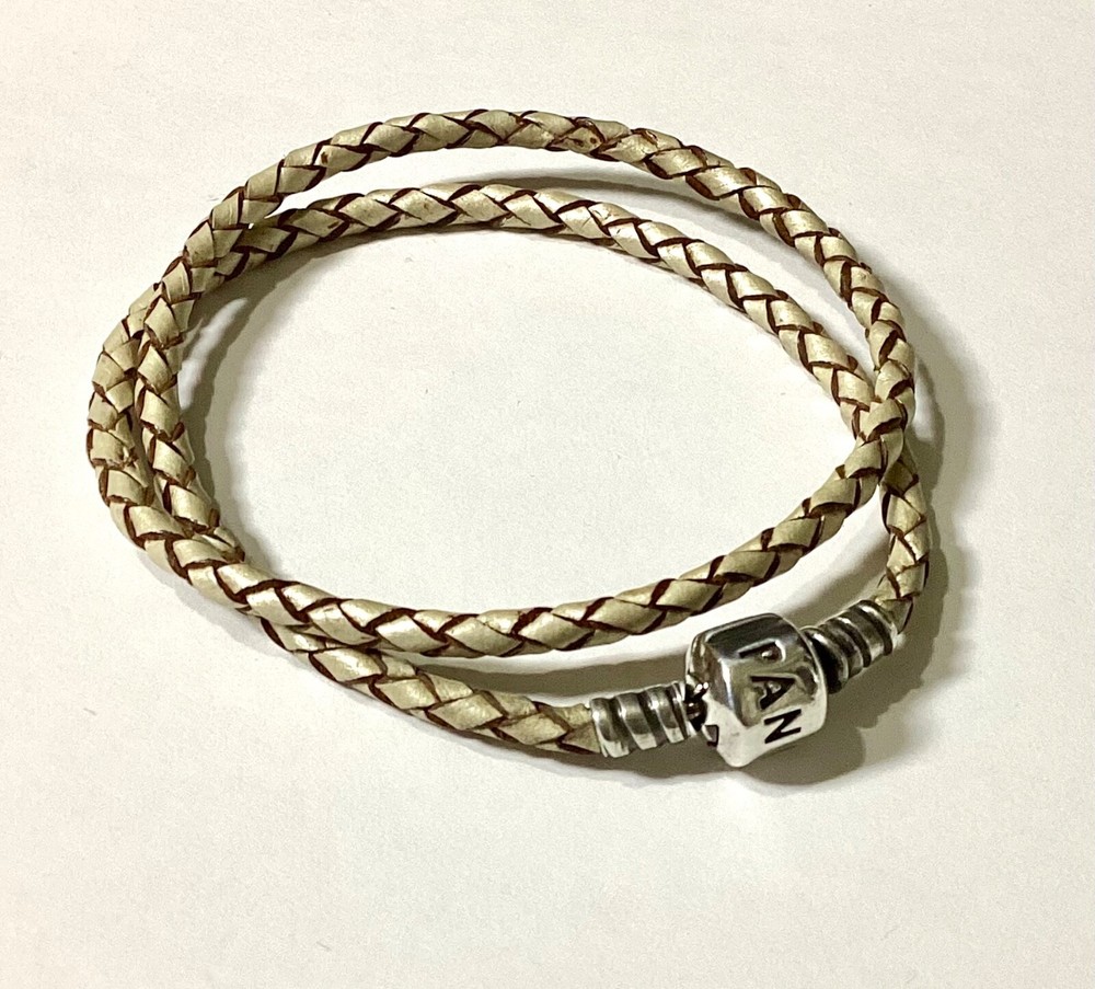 Pandora Cream Brown Leather Double Rope Bracelet 36.5 cm Like New