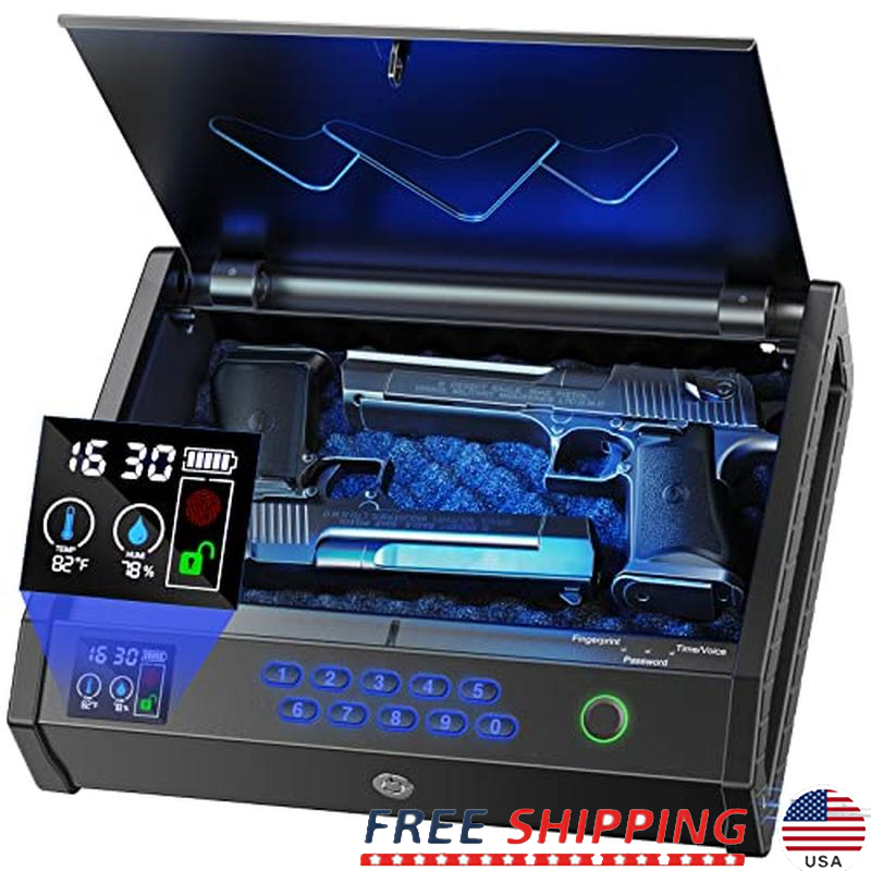 Biometric Gun Safe W/ LCD Display Fingerprint Access Portable Handgun Security-image
