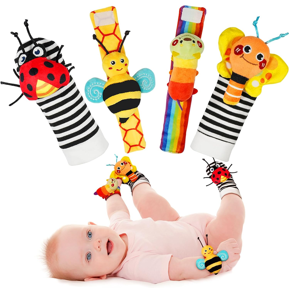 Baby Wrist Rattle Socks and Foot Finder Set, Perfect Baby Toys for 0-12 Months N