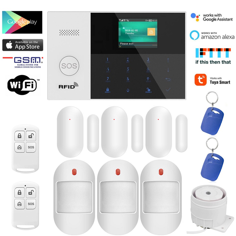 B08 APP WiFi IP GSM Wireless Home Security Alarm System+Amazon Alexa+Google Home