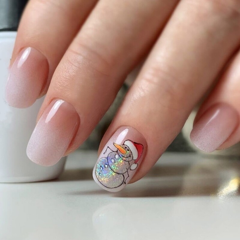 Glittery Snowman Christmas Press On Nails Cute False Artificial Nails