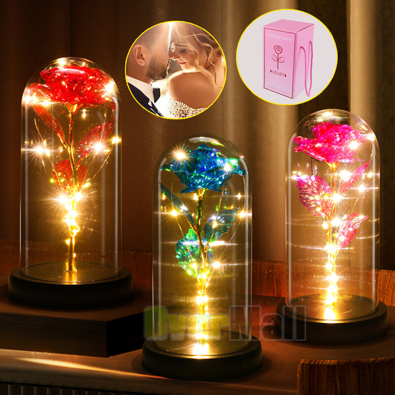 Eternal Forever LED Rose Flower In Glass Dome LED Light Valentine's Day Gift+Box