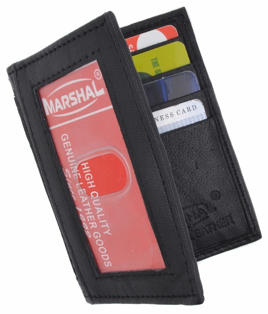 Slim Black Leather Credit Card ID Holder for Men-image