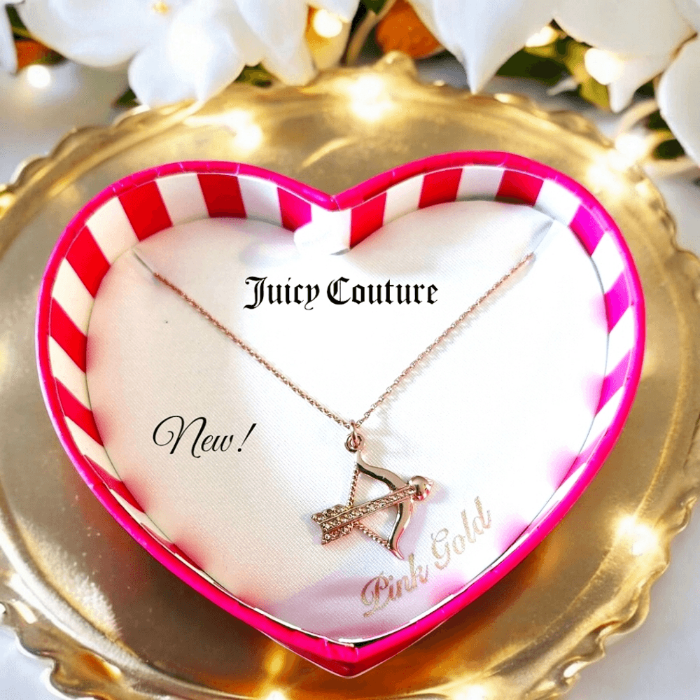Juicy Couture Rose Gold Crystal Cupid Bow Arrow Pendant Necklace