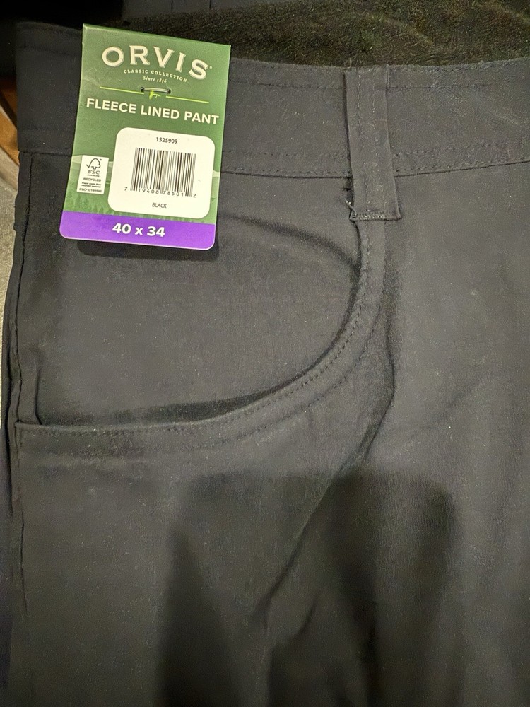 Orvis Men’s Fleece Lined Pant Stretch Fabric Water Resistant RG Fit W40L34
