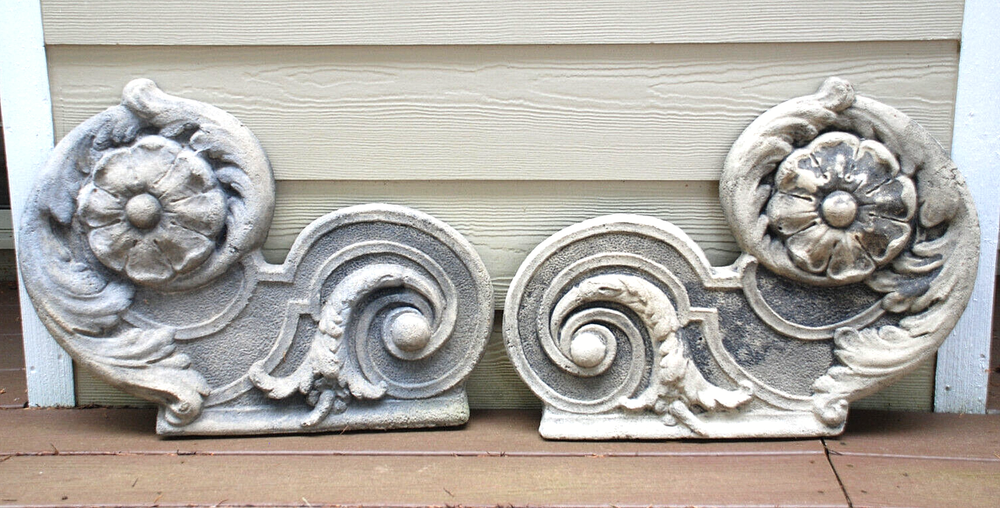 Concrete Stone Garden Lawn Decor Scroll Flower Statue 23.5 Inch