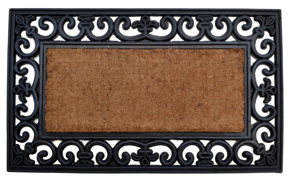 HomeRoots 18x30 Beige Black Rubber Coir Outdoor Door Mat