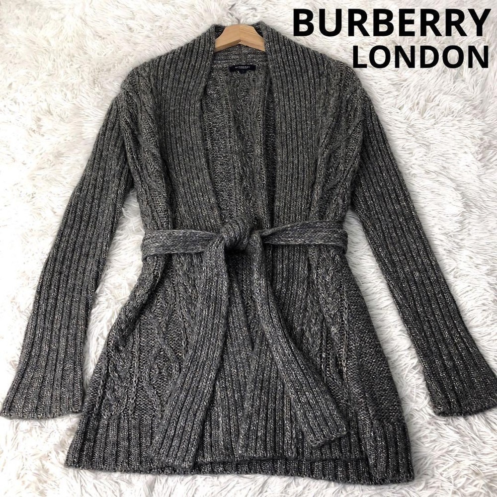 Burberry London Gray Long Cardigan Knit Sweater with Belt Size 1 New