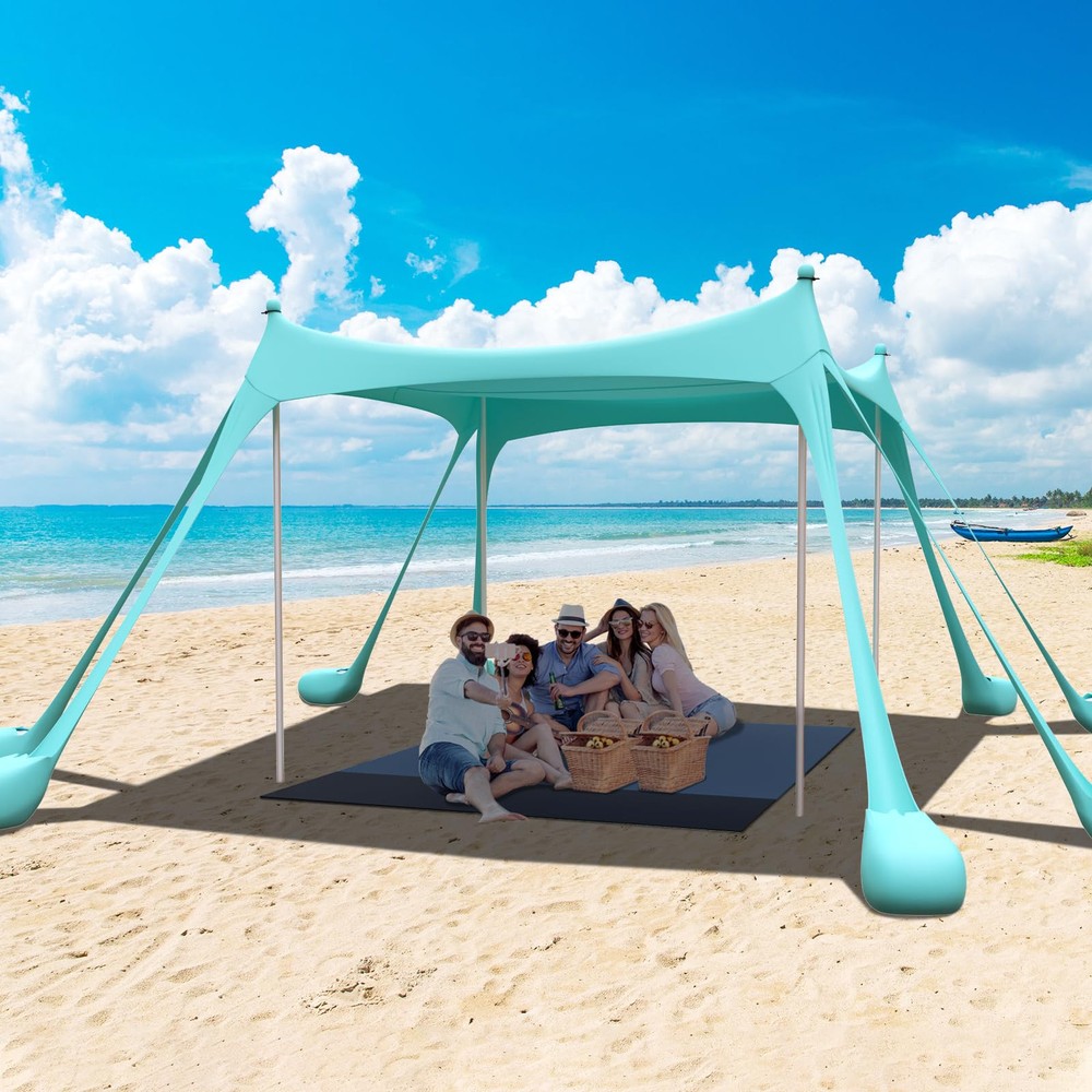 Beach Tent, Camping Sun Shelter with Beach Mat, 2 Sand Shovels,8 Sandbag, Gro...
