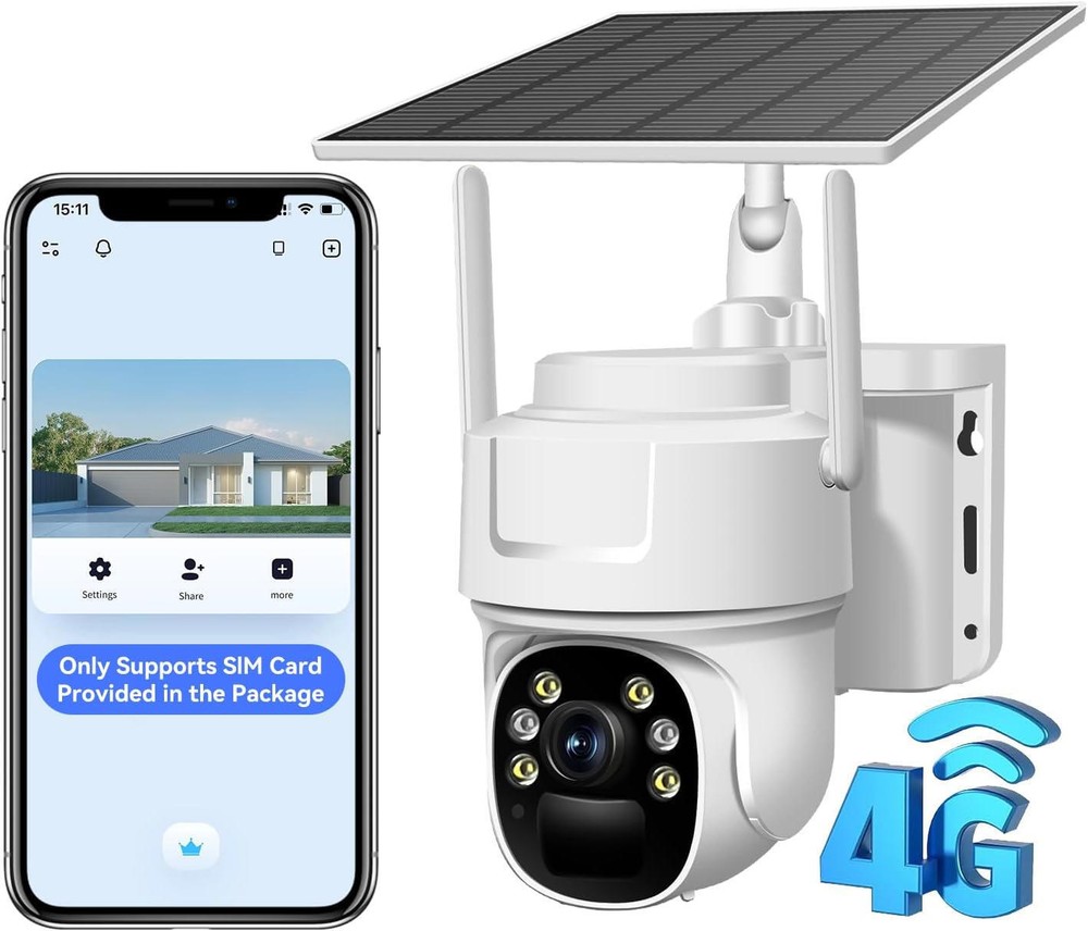 4G LTE Solar Security Camera with SIM Card No WiFi Needed  