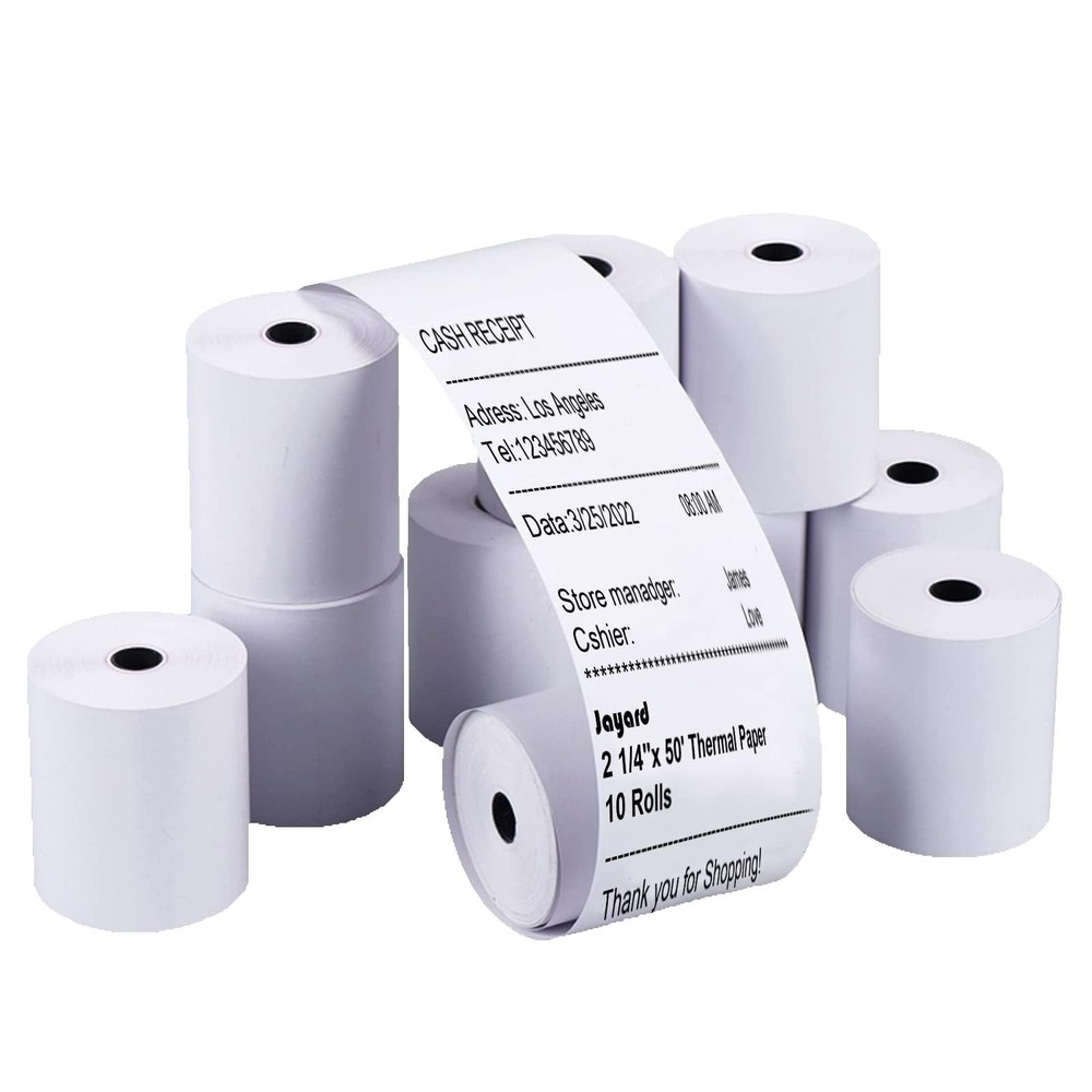 2-1/4 x 50ft Thermal Paper Rolls for Credit Card Machines - 58mm POS Receipt Rolls