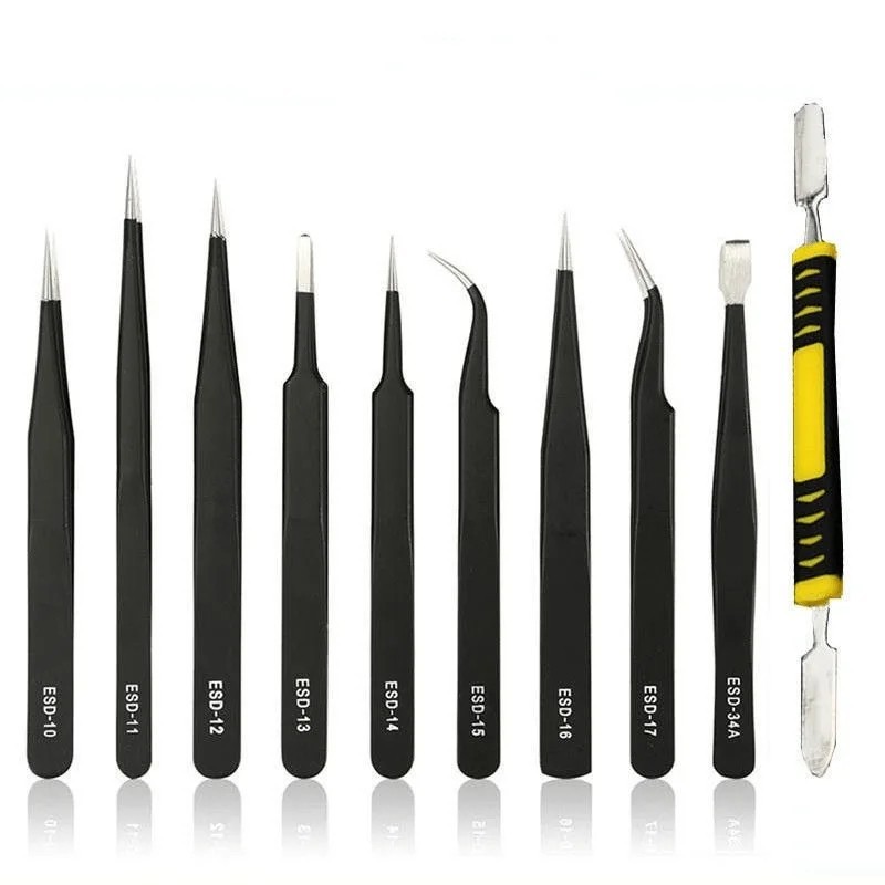 Anti-Static ESD Stainless Steel Tweezers – Precision Curved & Straight Repair To