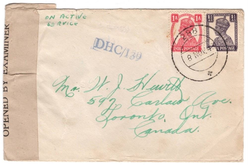 RCAF - Southeast Asia WWII 1943 India - RAF Censor Cover to Toronto