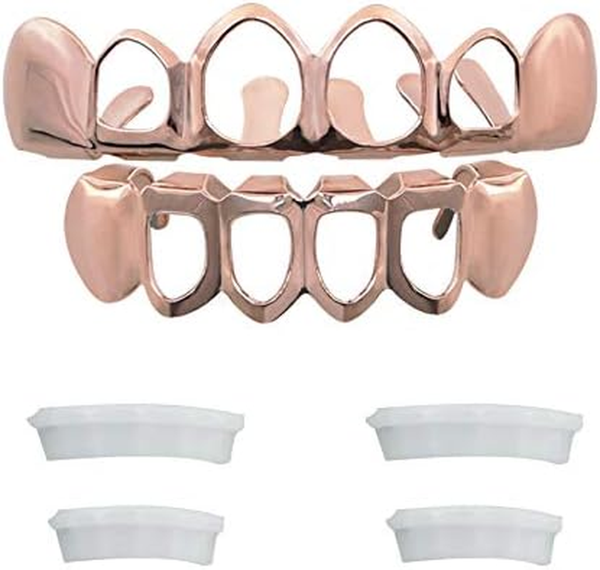 Open Face Grillz Teeth 24K Gold Grillz Plated Caps New Custom Fit Top & Bottom G