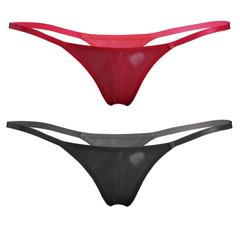 Womens Thong G-String Briefs Lingerie Ice Silk Transparent Solid Mini Underwear