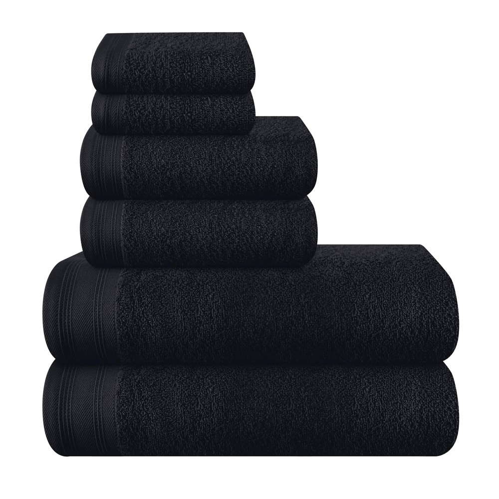 Ultra Soft 6-Piece Cotton Towel Set in Black - 2 Bath 2 Hand 2 Washcloths