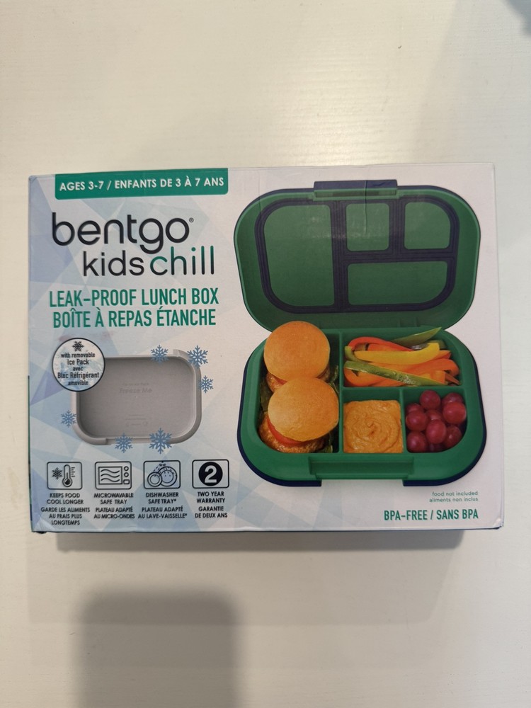 Bentgo Kids Chill Leak-Proof 4 Compartment Ice Pack BPA Free Green Lunch Box