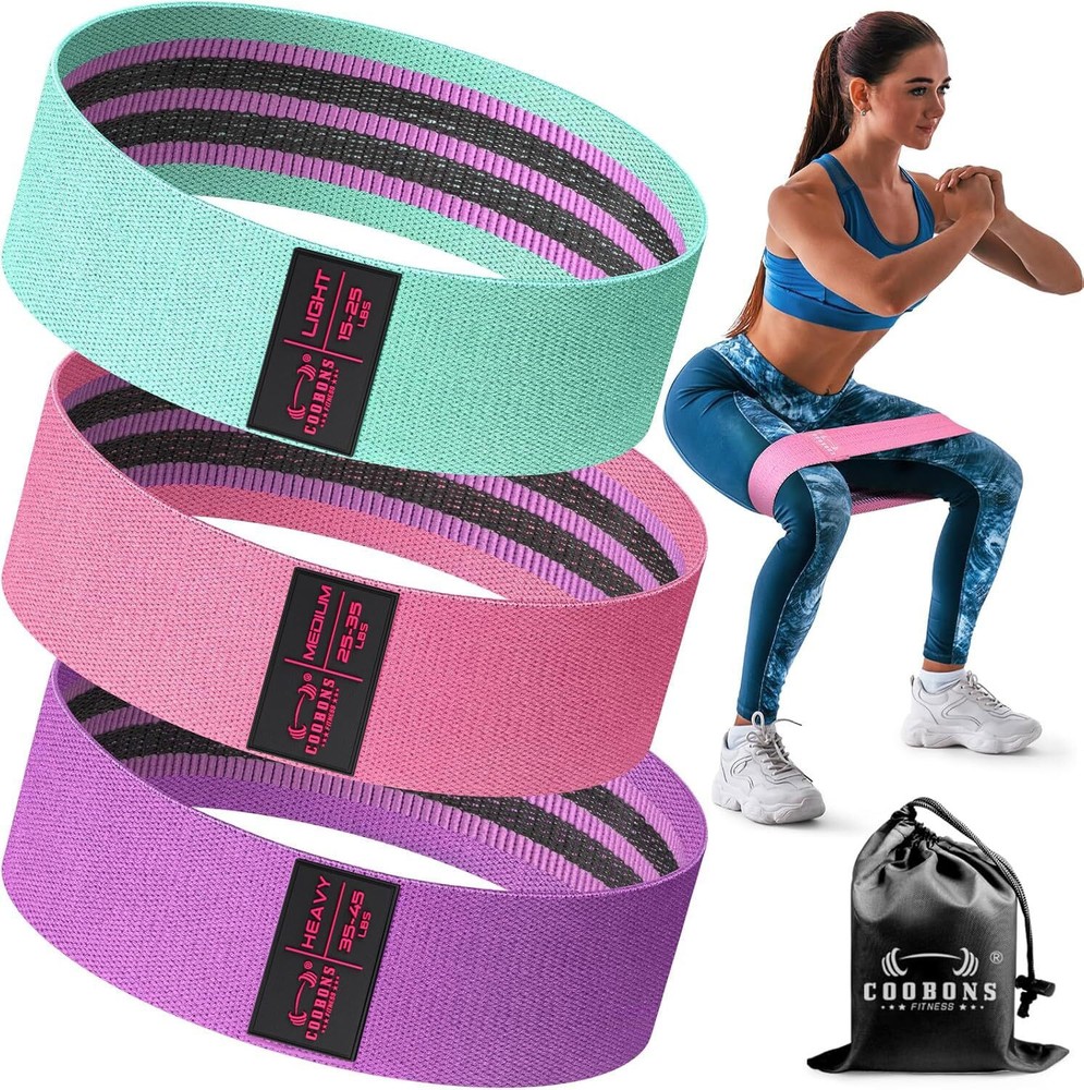 Fabric Resistance Bands for Working Out - Exercise Bands for Women and Men, B...