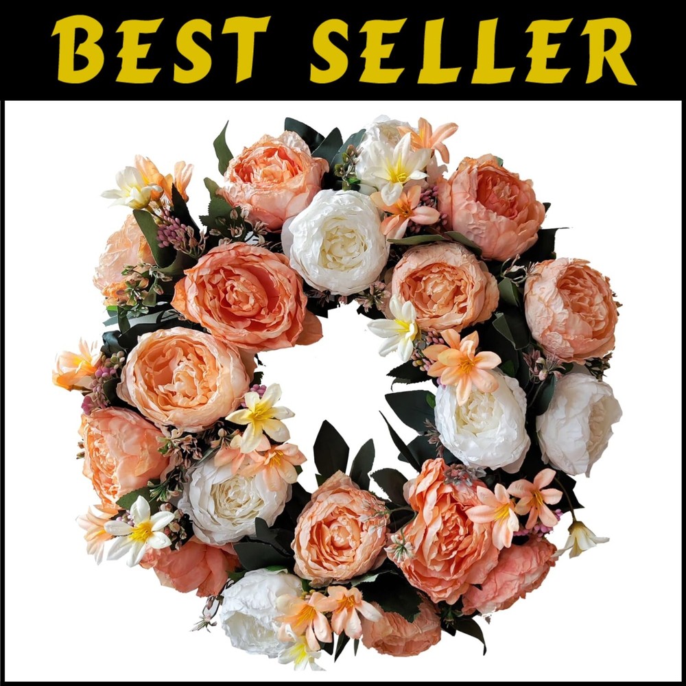 Champagne Gold 20-Inch Spring Floral Wreath with Roses - Gift Ready Decor