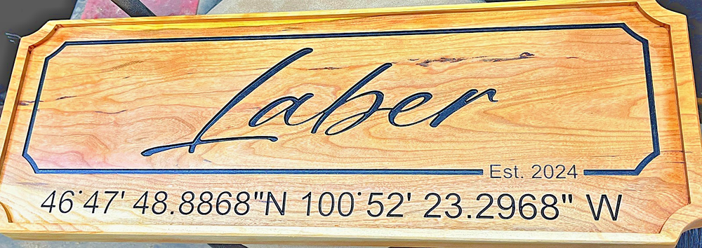 Personalized last name sign with house location in latitude and longitude