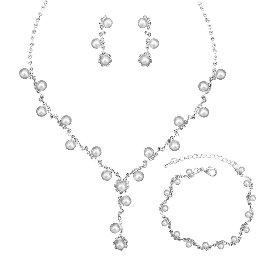 SFE Elegant Bridal Crystal Necklace Dangle Earrings Bracelet Wedding Jewelry ...