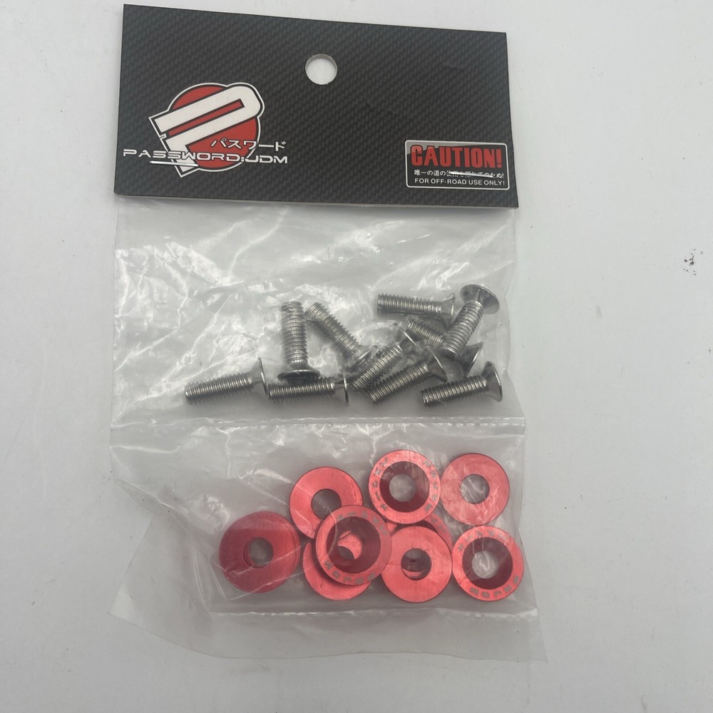 JDM Red Aluminum Fender Washers 10-Piece Bumper Bolt Engine Dress Up Kit-image