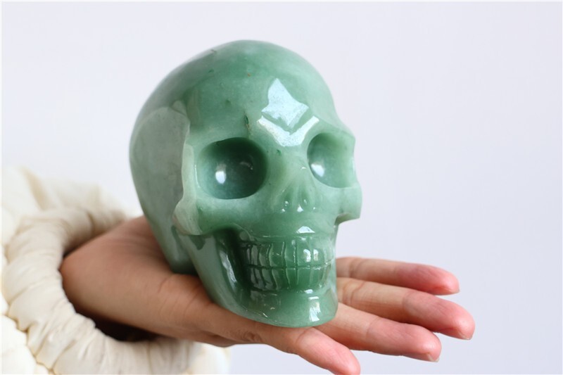 2.06LB Natural aventurine Quartz hand Carved skull crystal Reiki healing