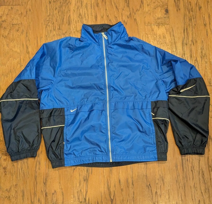Vintage Nike Windbreaker Blue Black Embroidered Logo Men's Size L Full Zip