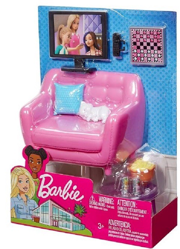 2019 Barbie Living Room Chair, Table, Television and Accessories FXG36 NEW!