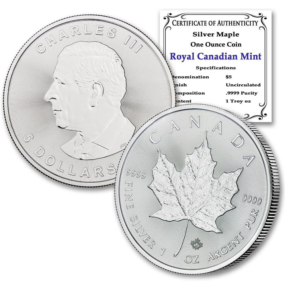 2025-1 Oz Canadian Maple Leaf Silver Coins Brilliant Uncirculated with Certifica