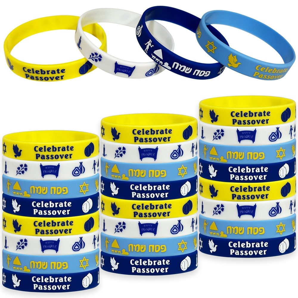 24Pcs Passover Rubber Bracelets - Jewish Holiday Party Favors for Kids & Adults