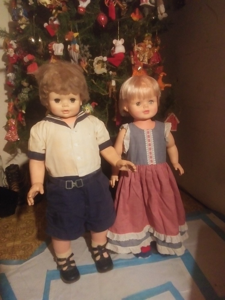 Vintage Pair Large Playpal Type Life Size Toddler Dolls Sister & Brother-image