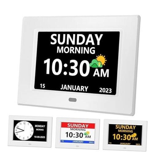 7 Inch Large Display Digital Clock with Day and Date for Seniors White