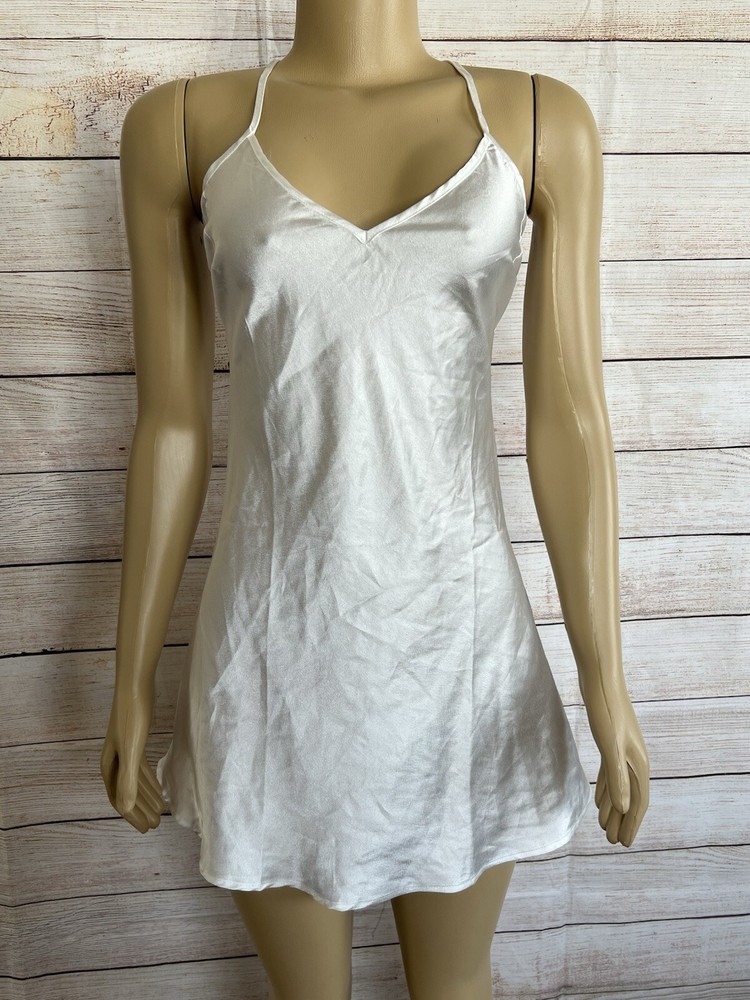 BRANDY SUE APPAREL White Sexy Lingerie Satin Nightgown Thong Set Size Small