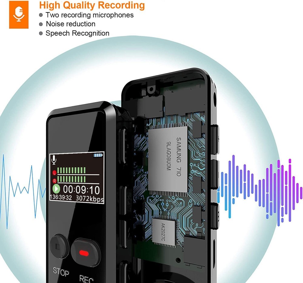 Voice Recorder 64GB Large Capacity Long Time Recording Dictator MP3 Music Player