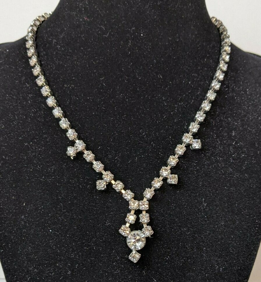 Vintage Crystal Rhinestone Adjustable Choker Necklace 15 Inch