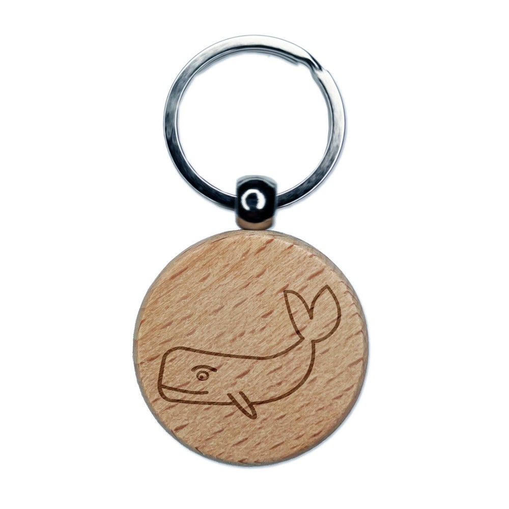 Witty Sperm Whale Engraved Wood Round Keychain Tag Charm