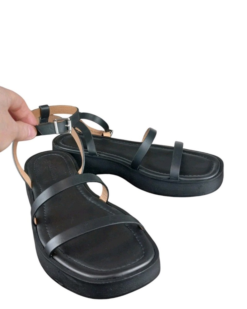 Madewell Birdie Double Strap Platform Sandals Black 9.5 New Minimalist Leather Style