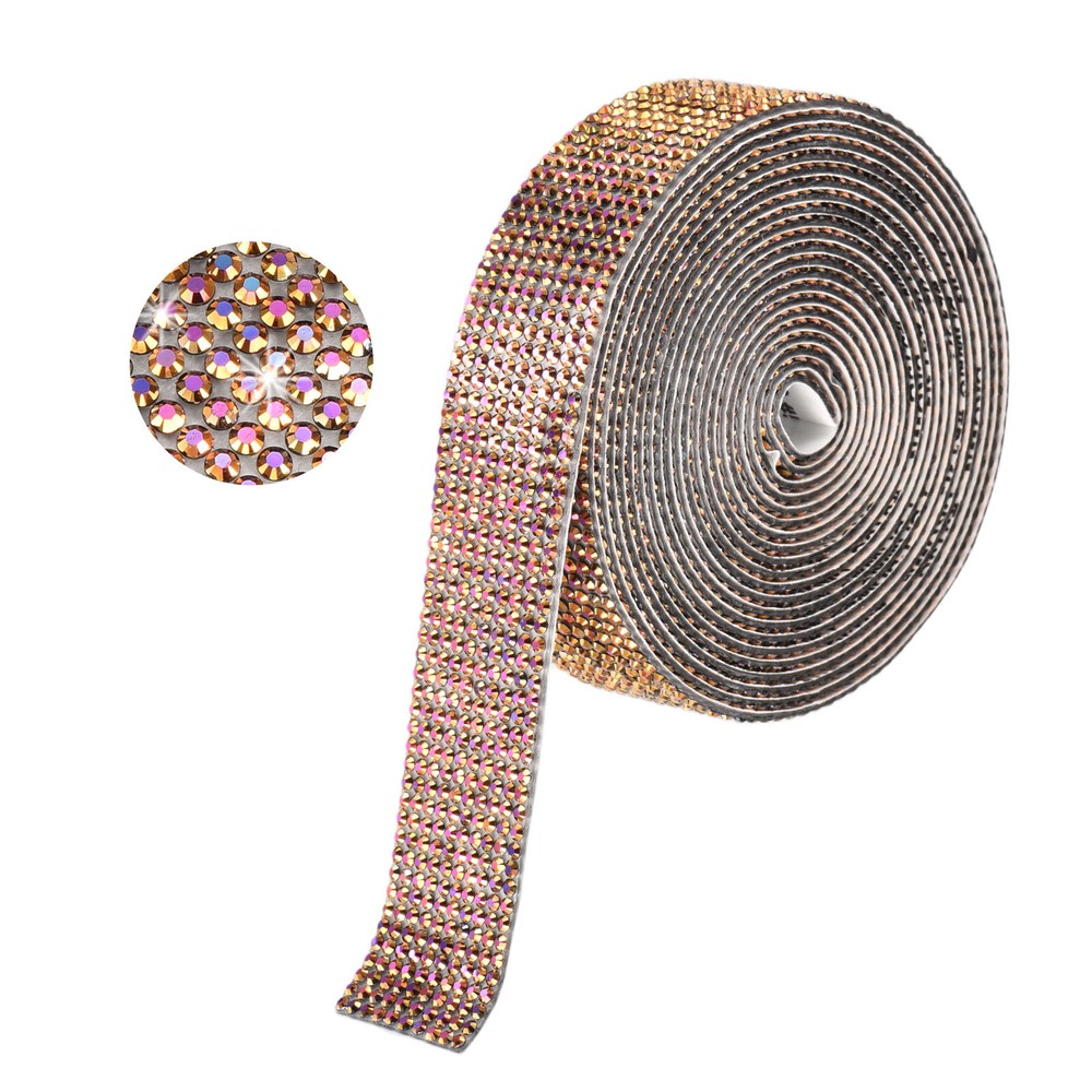 Self Adhesive Rhinestone Strips 3 Yards 0.8 Inch for Craft,Black AB