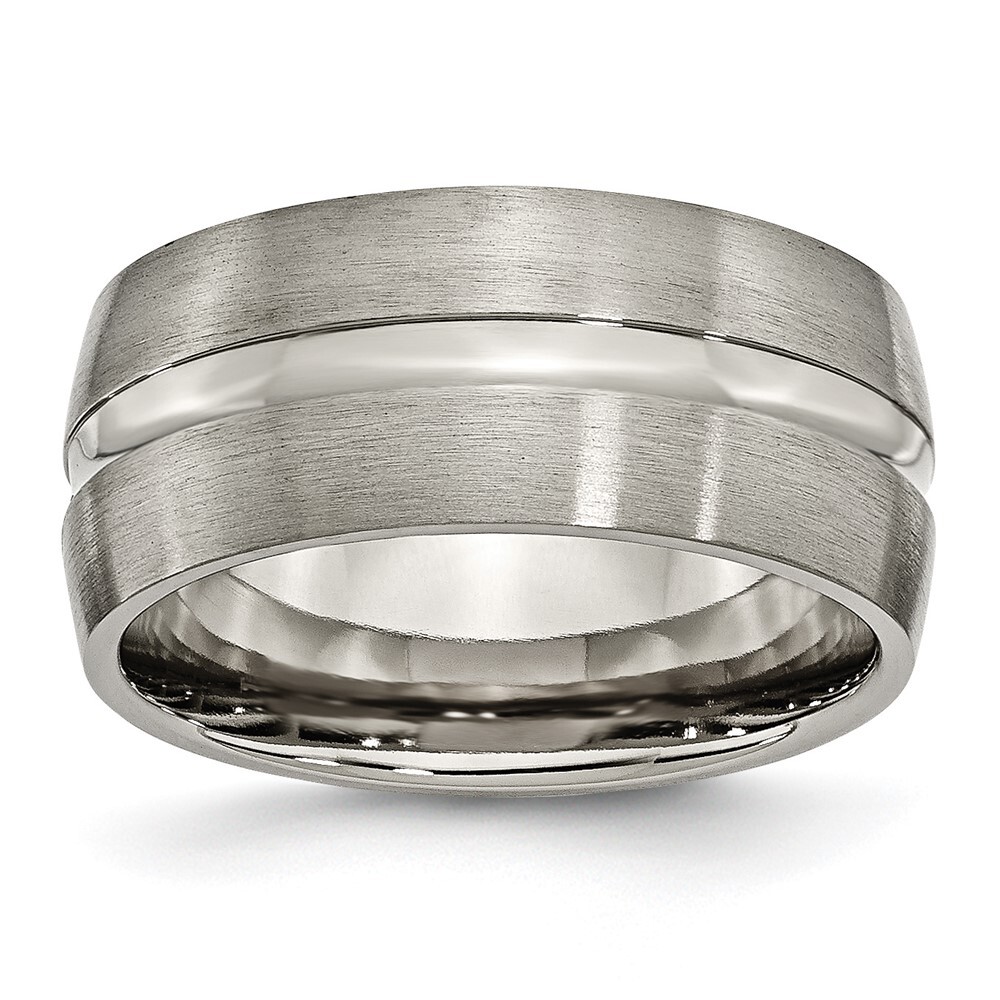 Titanium Brushed and Polished 10mm Grooved Band Ring Size 8 for Men 5.53gm